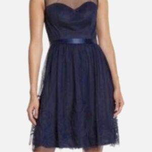 Eliza J Navy Blue Mesh Fit and Flare Dress Size S